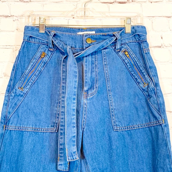 Forever 21 wide leg crop Jeans hi rise long front pockets - Picture 2 of 7